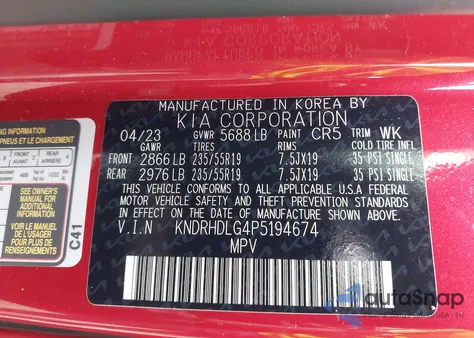 2023 Kia Sorento Ex from USA, damaged, VIN KNDRHDLG4P5194674